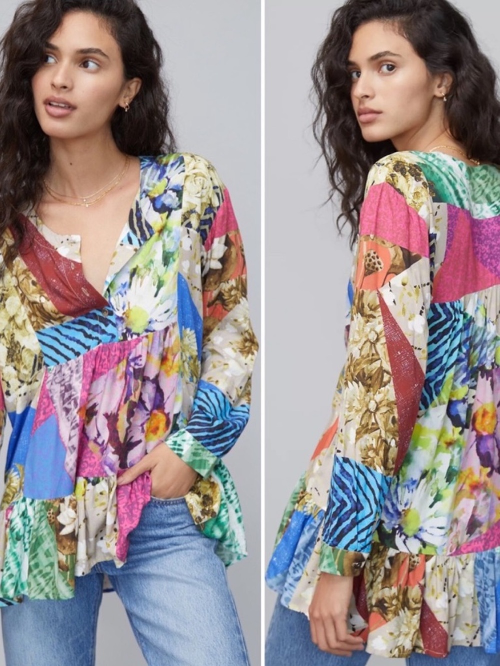Anthropologie Conditions Apply Risa Patchwork Tunic Top Size Medium